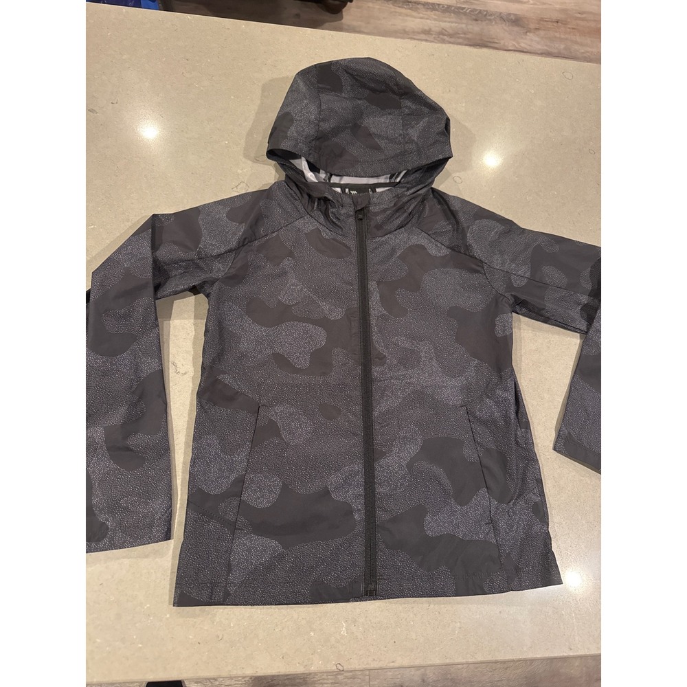 All‎ in Motion Kids Gray Camo Print Hooded Rain Jacket Size M(8/10)